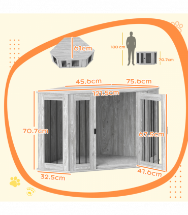 PawHut Dog Crate Furniture for Large Dogs w/ Cushion, Door - Grey