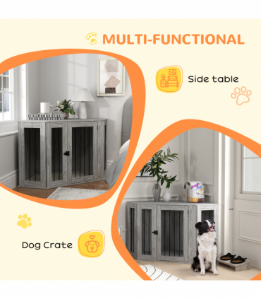 PawHut Dog Crate Furniture for Large Dogs w/ Cushion, Door - Grey