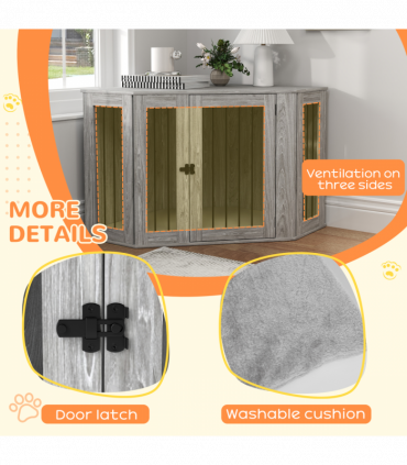 PawHut Dog Crate Furniture for Large Dogs w/ Cushion, Door - Grey