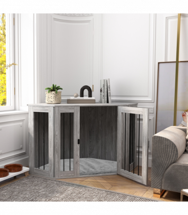 PawHut Dog Crate Furniture for Large Dogs w/ Cushion, Door - Grey