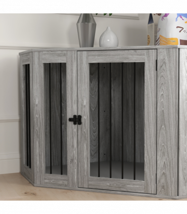 PawHut Dog Crate Furniture for Large Dogs w/ Cushion, Door - Grey