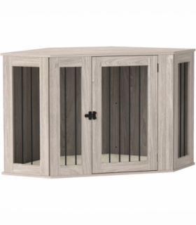 PawHut Dog Crate Furniture for Large Dogs w/ Cushion, Door - Walnut Brown