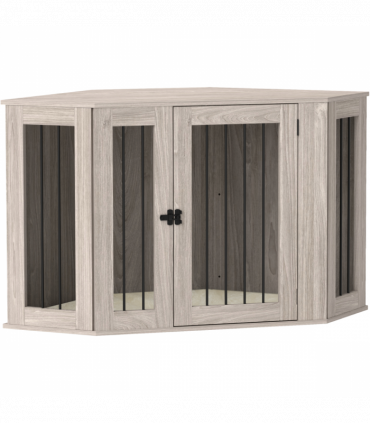 PawHut Dog Crate Furniture for Large Dogs w/ Cushion, Door - Walnut Brown