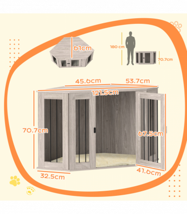 PawHut Dog Crate Furniture for Large Dogs w/ Cushion, Door - Walnut Brown