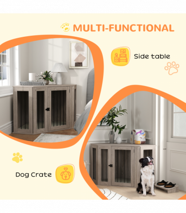 PawHut Dog Crate Furniture for Large Dogs w/ Cushion, Door - Walnut Brown