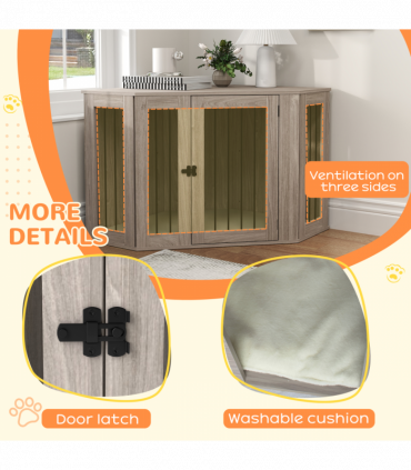 PawHut Dog Crate Furniture for Large Dogs w/ Cushion, Door - Walnut Brown