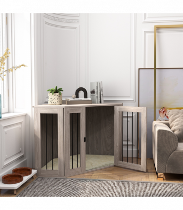 PawHut Dog Crate Furniture for Large Dogs w/ Cushion, Door - Walnut Brown