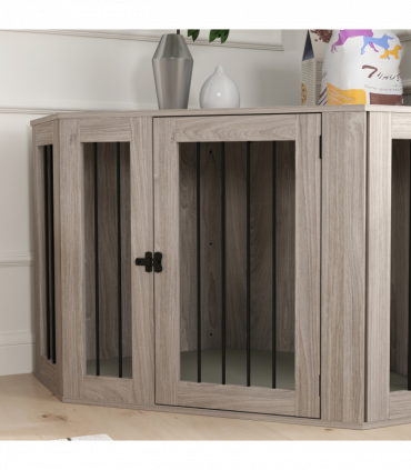 PawHut Dog Crate Furniture for Large Dogs w/ Cushion, Door - Walnut Brown