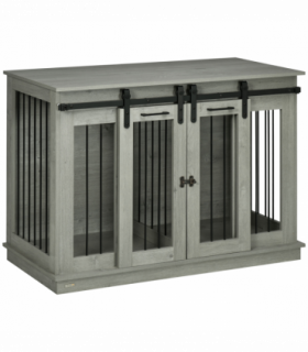 PawHut Dog Crate Furniture for Large Dogs, Double Dog Cage for Small Dogs, Grey