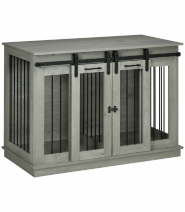 PawHut Dog Crate Furniture for Large Dogs, Double Dog Cage for Small Dogs, Grey