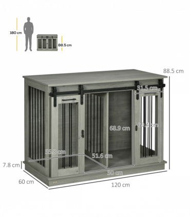 PawHut Dog Crate Furniture for Large Dogs, Double Dog Cage for Small Dogs, Grey