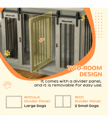 PawHut Dog Crate Furniture for Large Dogs, Double Dog Cage for Small Dogs, Grey