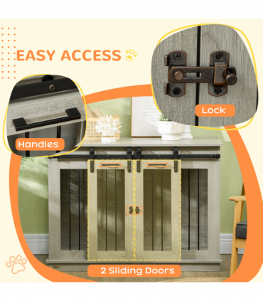 PawHut Dog Crate Furniture for Large Dogs, Double Dog Cage for Small Dogs, Grey