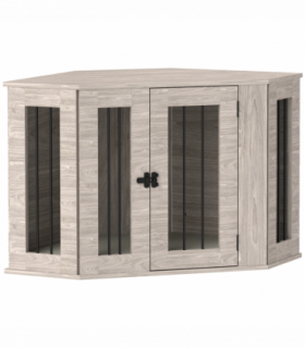 PawHut Dog Crate Furniture for Medium Dogs w/ Cushion, Door - Walnut Brown