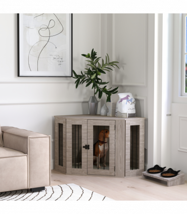 PawHut Dog Crate Furniture for Medium Dogs w/ Cushion, Door - Walnut Brown