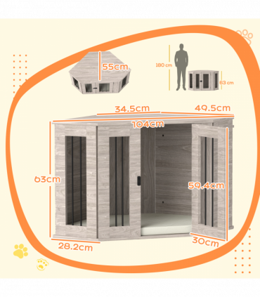 PawHut Dog Crate Furniture for Medium Dogs w/ Cushion, Door - Walnut Brown