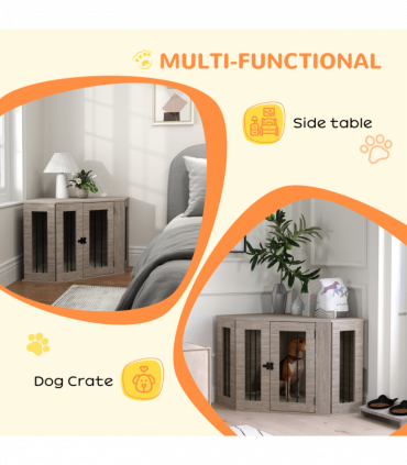 PawHut Dog Crate Furniture for Medium Dogs w/ Cushion, Door - Walnut Brown