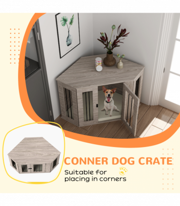 PawHut Dog Crate Furniture for Medium Dogs w/ Cushion, Door - Walnut Brown