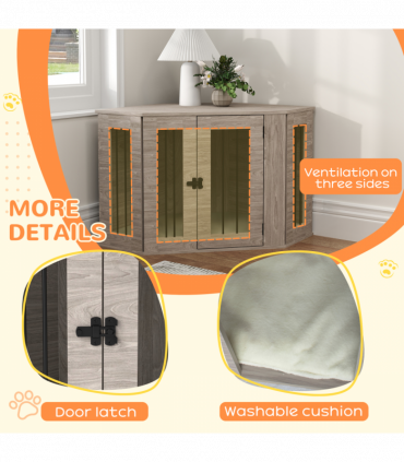 PawHut Dog Crate Furniture for Medium Dogs w/ Cushion, Door - Walnut Brown