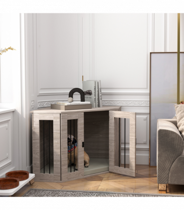 PawHut Dog Crate Furniture for Medium Dogs w/ Cushion, Door - Walnut Brown