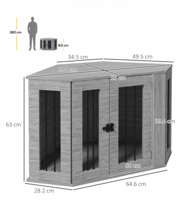 PawHut Dog Crate Furniture for Medium Dogs w/ Cushion, Large Door - Grey