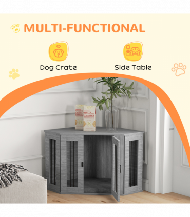 PawHut Dog Crate Furniture for Medium Dogs w/ Cushion, Large Door - Grey