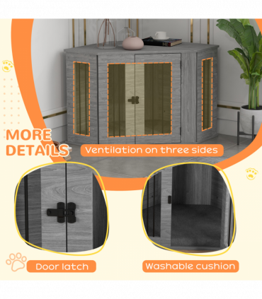 PawHut Dog Crate Furniture for Medium Dogs w/ Cushion, Large Door - Grey