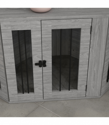 PawHut Dog Crate Furniture for Medium Dogs w/ Cushion, Large Door - Grey