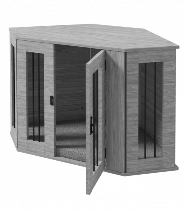 PawHut Dog Crate Furniture for Medium Dogs w/ Cushion, Large Door - Grey