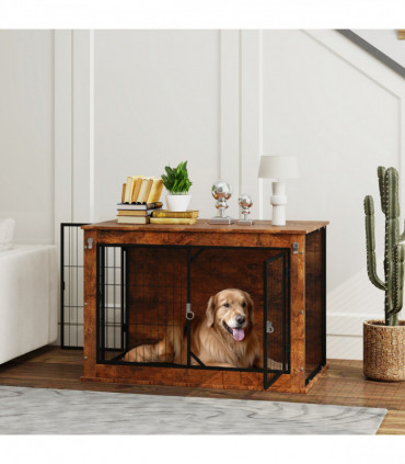 PawHut Dog Crate Furniture on Wheels, for Large Dogs, 100 x 60 x 73.5cm