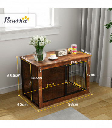 PawHut Dog Crate Furniture on Wheels, for Large Dogs, 100 x 60 x 73.5cm