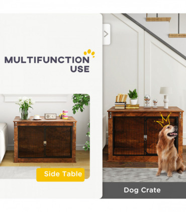 PawHut Dog Crate Furniture on Wheels, for Large Dogs, 100 x 60 x 73.5cm