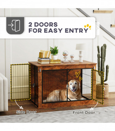 PawHut Dog Crate Furniture on Wheels, for Large Dogs, 100 x 60 x 73.5cm