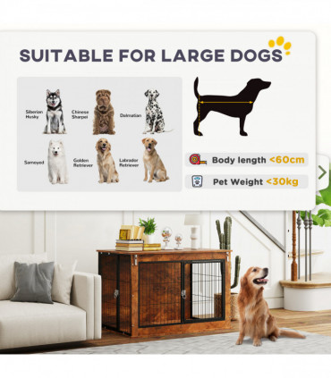 PawHut Dog Crate Furniture on Wheels, for Large Dogs, 100 x 60 x 73.5cm