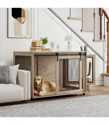 PawHut Dog Crate Furniture on Wheels, for Medium Dogs, 80 x 56 x 62.5cm