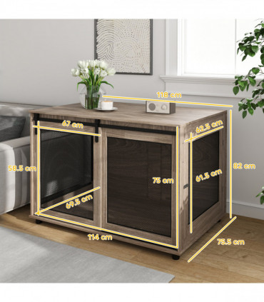 PawHut Dog Crate Furniture on Wheels, for Medium Dogs, 80 x 56 x 62.5cm