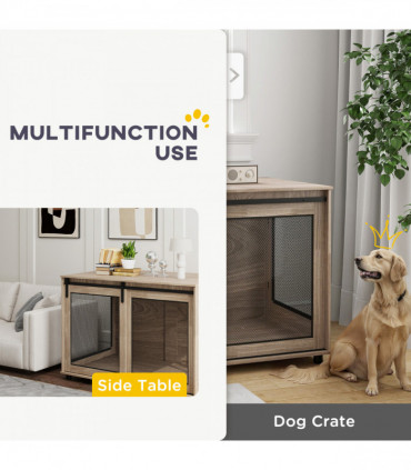 PawHut Dog Crate Furniture on Wheels, for Medium Dogs, 80 x 56 x 62.5cm