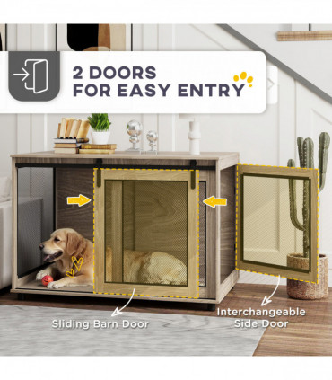 PawHut Dog Crate Furniture on Wheels, for Medium Dogs, 80 x 56 x 62.5cm