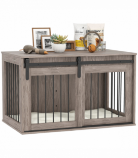 PawHut Dog Crate Furniture with Removable Cushion for Large Dogs - Brown