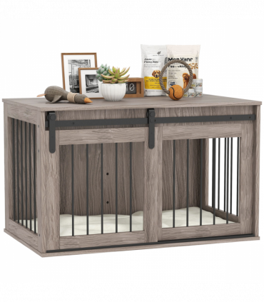 PawHut Dog Crate Furniture with Removable Cushion for Large Dogs - Brown