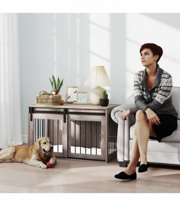 PawHut Dog Crate Furniture with Removable Cushion for Large Dogs - Brown