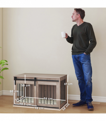 PawHut Dog Crate Furniture with Removable Cushion for Large Dogs - Brown