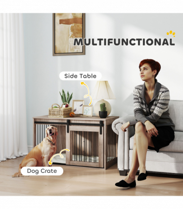 PawHut Dog Crate Furniture with Removable Cushion for Large Dogs - Brown