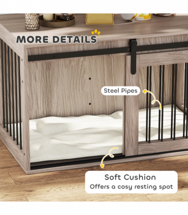 PawHut Dog Crate Furniture with Removable Cushion for Large Dogs - Brown