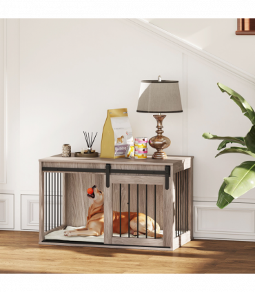 PawHut Dog Crate Furniture with Removable Cushion for Large Dogs - Brown