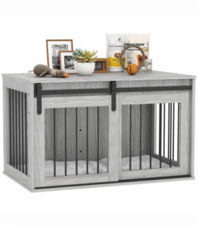 PawHut Dog Crate Furniture with Removable Cushion for Large Dogs - Grey