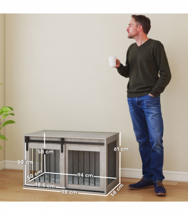 PawHut Dog Crate Furniture with Removable Cushion for Large Dogs - Grey