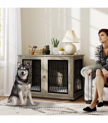 PawHut Dog Crate Furniture, 44.5" End Table for Extra Large Dogs w/ Cushion