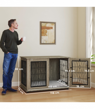 PawHut Dog Crate Furniture, 44.5" End Table for Extra Large Dogs w/ Cushion