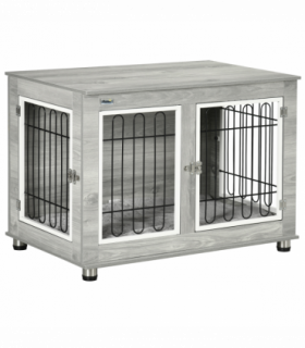 PawHut Dog Crate Furniture, Dog Crate End Table w/ Soft Cushion, Double Door